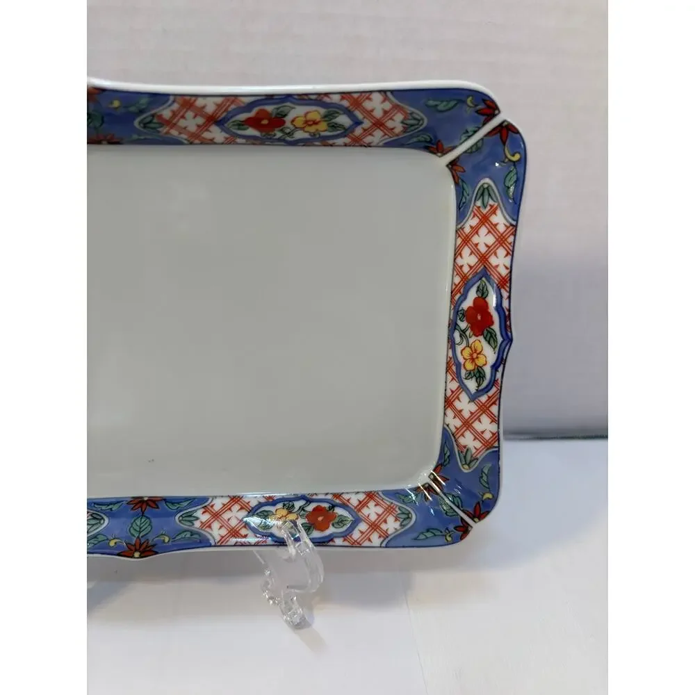 Vintage Rectangle porcelain serving platter with an Asian/Oriental motif